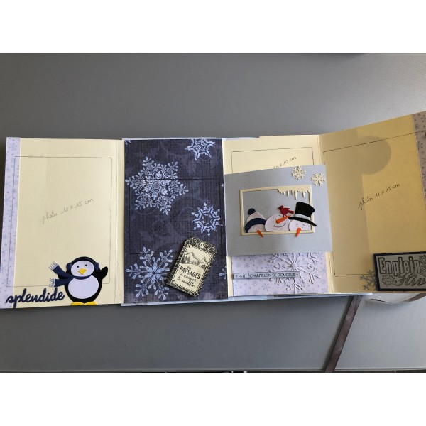 Kit scrapbooking mini album d'hiver (ski) 20/13/4 cm tutoriel et matériel fourni - Photo n°4