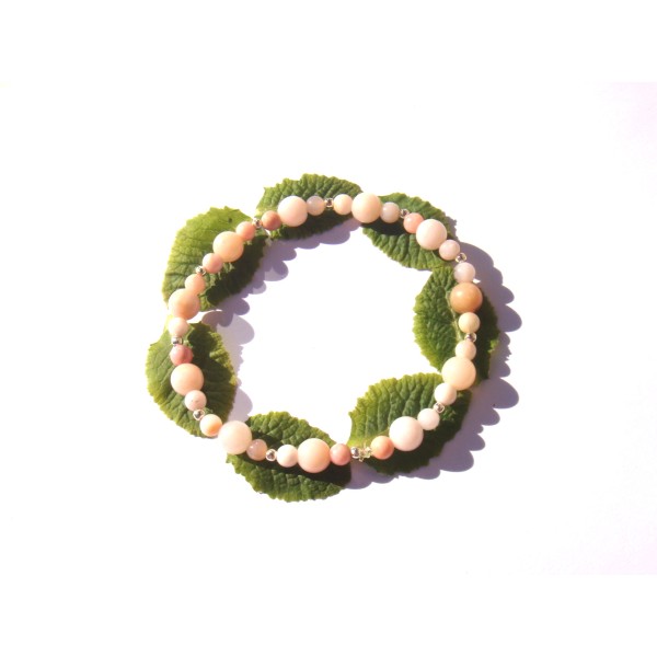 Bracelet Opale Rose sur fil élastique de 15 CM à 17 CM de tour de poignet - Photo n°1