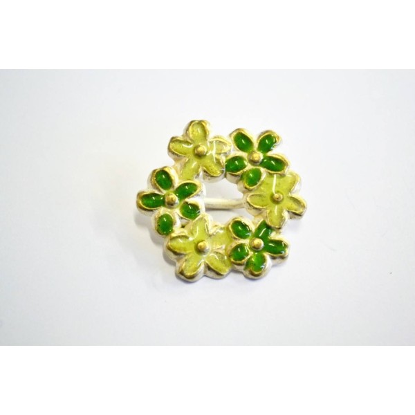 Bouton métal couronne de fleurs  vert 28mm - Photo n°1
