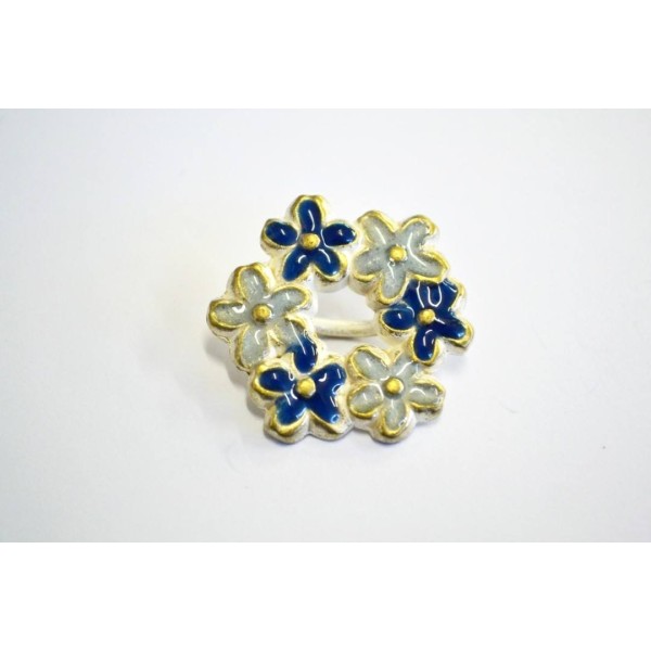 Bouton métal couronne de fleurs bleu 28mm - Photo n°1