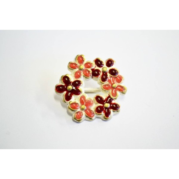 Bouton métal couronne de fleurs rouge 28mm - Photo n°1