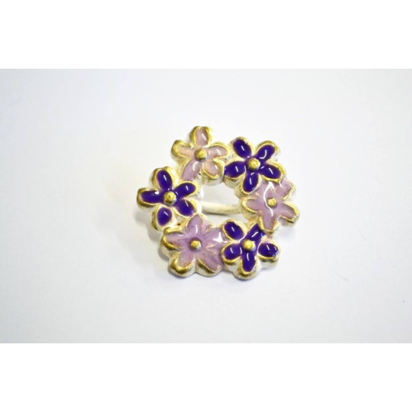 Bouton métal couronne de fleurs violet  28mm - Photo n°1