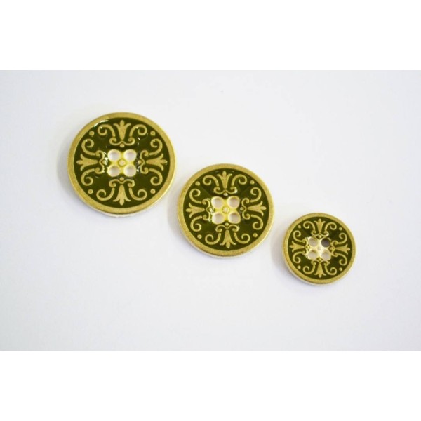 Bouton métal motif lys royal kaki 15mm - Photo n°1