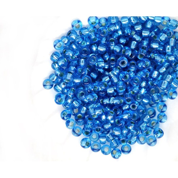 20g de Cristal Bleu Foncé, Argent Bordée Ronde Verre tchèque Perles de rocaille, PRECIOSA Perles, Ro - Photo n°1