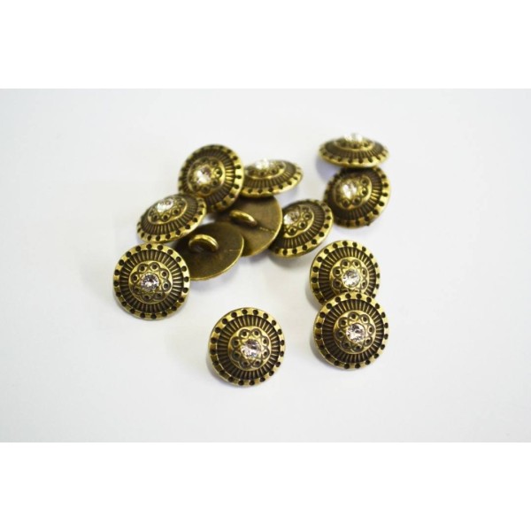 Bouton métal bronze et petit strass Swarovski 11mm - Photo n°1