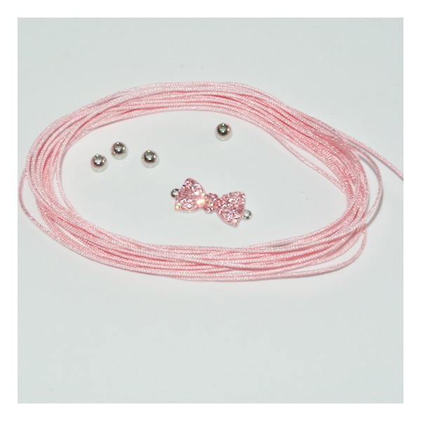 Kit bracelet tressé noeud rose et fil rose - Photo n°5