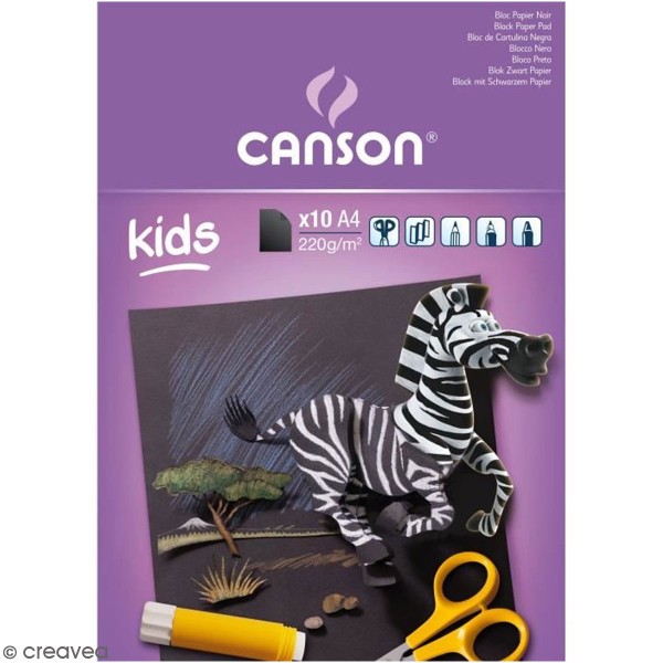 Bloc papier création Canson kids - Noir - A4 - 10 feuilles - Photo n°1