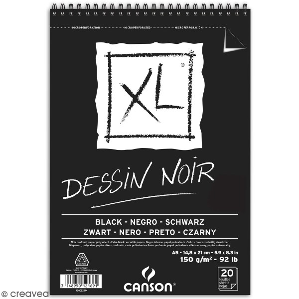 Carnet A5 Canson XL - Dessin noir - 20 feuilles - Photo n°1