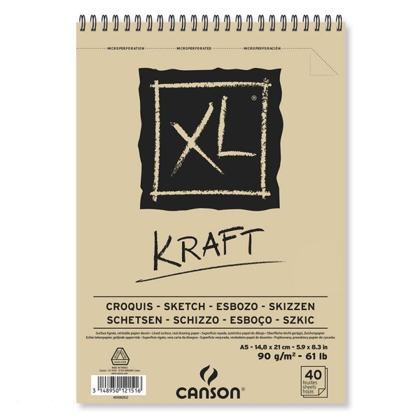 Carnet XL Kraft Canson - Croquis - A5 - 90 g - 40 feuilles - Photo n°1