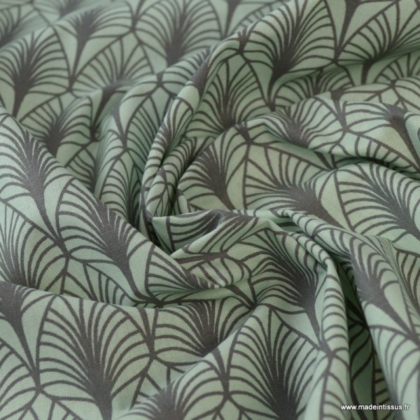 Tissu cretonne coton Oeko tex imprimée feuilles Menthe - Photo n°4