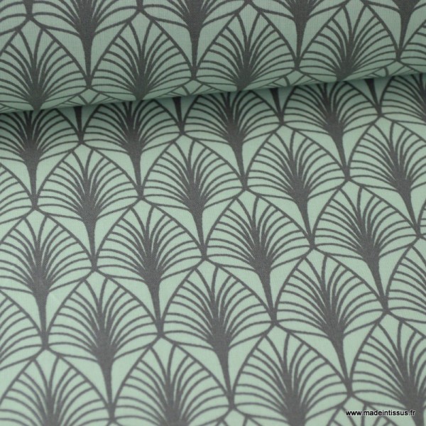 Tissu cretonne coton Oeko tex imprimée feuilles Menthe - Photo n°1
