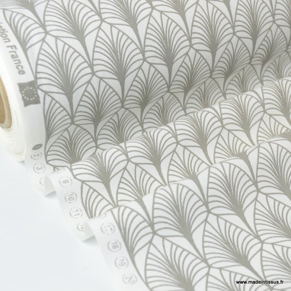 Tissu cretonne coton Oeko tex imprimée feuilles Naturel - Photo n°1
