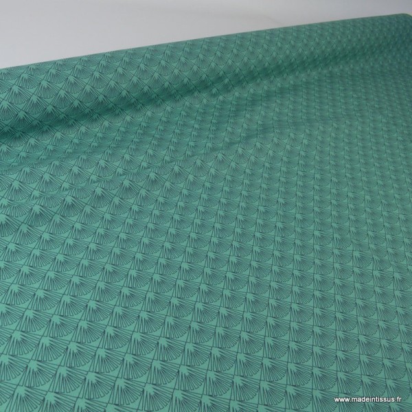 Tissu cretonne coton Oeko tex imprimée feuilles graphiques Vert x1m - Photo n°2