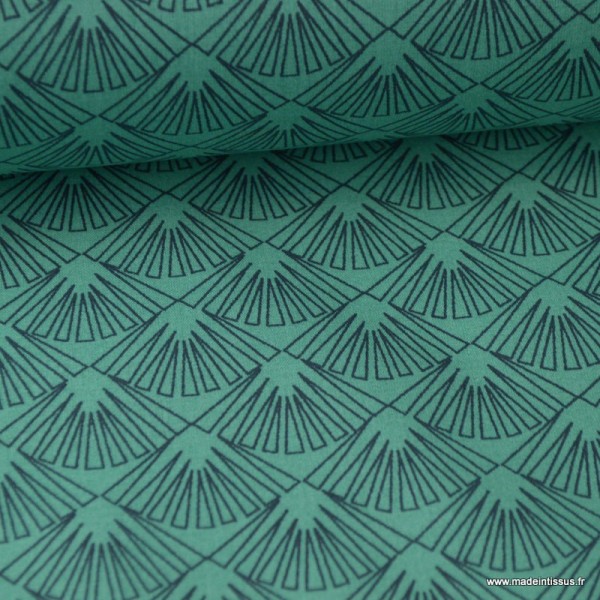 Tissu cretonne coton Oeko tex imprimée feuilles graphiques Vert x1m - Photo n°3