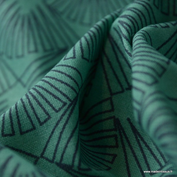 Tissu cretonne coton Oeko tex imprimée feuilles graphiques Vert x1m - Photo n°4