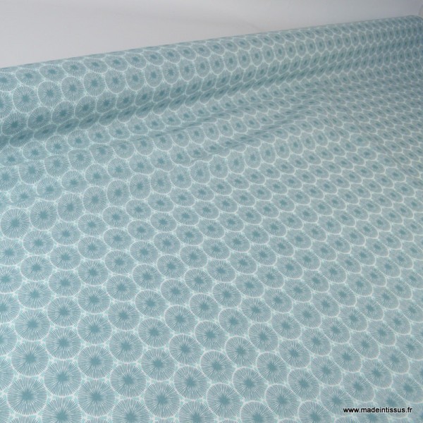Tissu cretonne coton Oeko tex imprimé ronds graphiques menthe x1m - Photo n°2