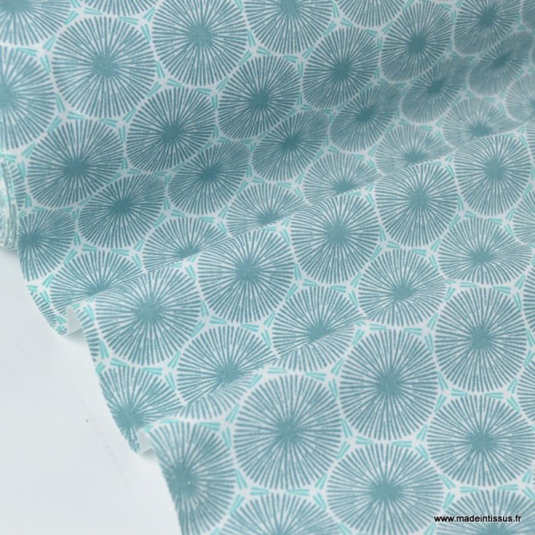 Tissu cretonne coton Oeko tex imprimé ronds graphiques menthe x1m - Photo n°1