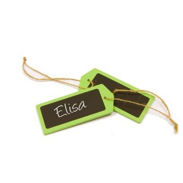 32 Etiquettes mini ardoise en bois vert anis avec cordelette - Photo n°1
