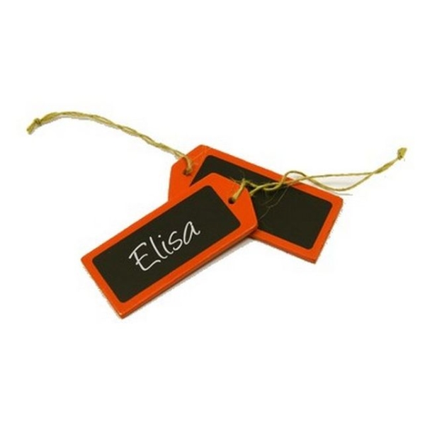 32 Etiquettes mini ardoise en bois orange avec cordelette - Photo n°1