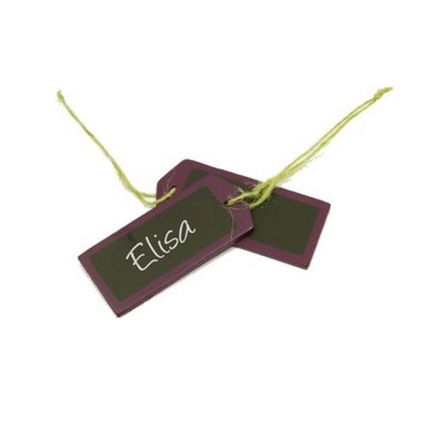 32 Etiquettes mini ardoise en bois violet avec cordelette - Photo n°1