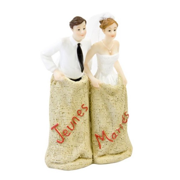 Figurine couples mariés Course en sac 13 cm - Photo n°1