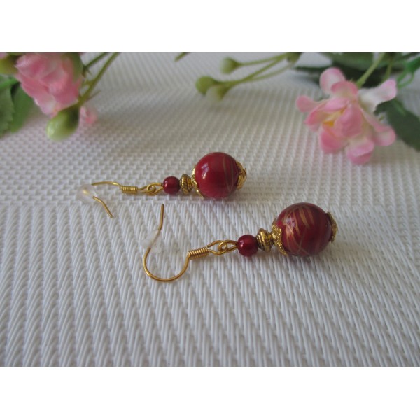 Kit boucles d'oreilles apprêts dorés et perle rouge tréfilé - Photo n°1