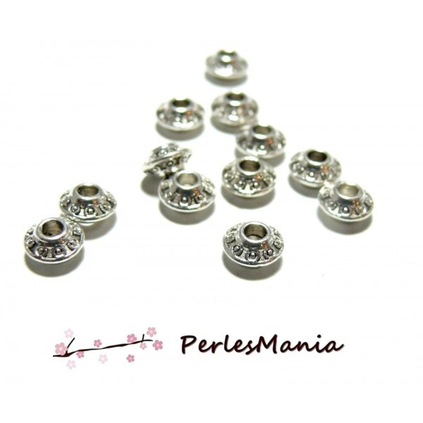 PAX: 100 perles intercalaire TOUPIE ETHNIQUE 6.5mm H725 VIEIL ARGENT, DIY - Photo n°1