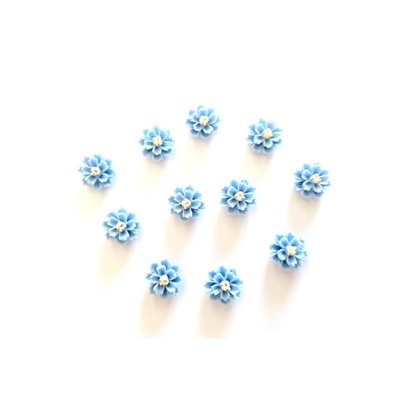 30 Cabochons d'Embellissement en Résine Fleur Bleu 12mm x 12mm - Photo n°1