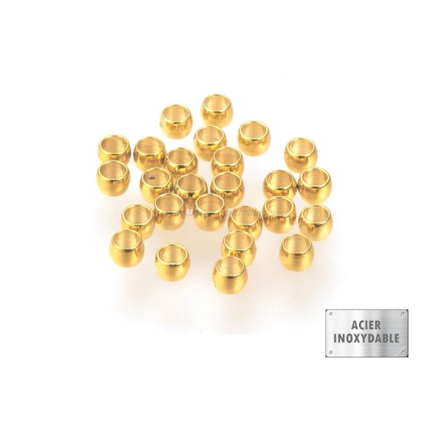 100 Perles à Ecraser 3x2mm - Acier Inox Doré - Photo n°1