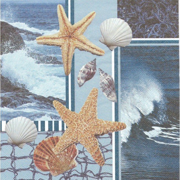 4 Serviettes papier Bord de mer Coquillage étoile Format Lunch Decoupage Decopatch Ti-Flair 370020 - Photo n°1
