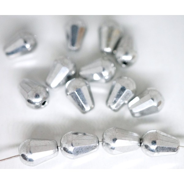12pcs en métal Argenté à Facettes Firepolished Larme de Poire Larme de Verre tchèque Perles de 8mm x - Photo n°1