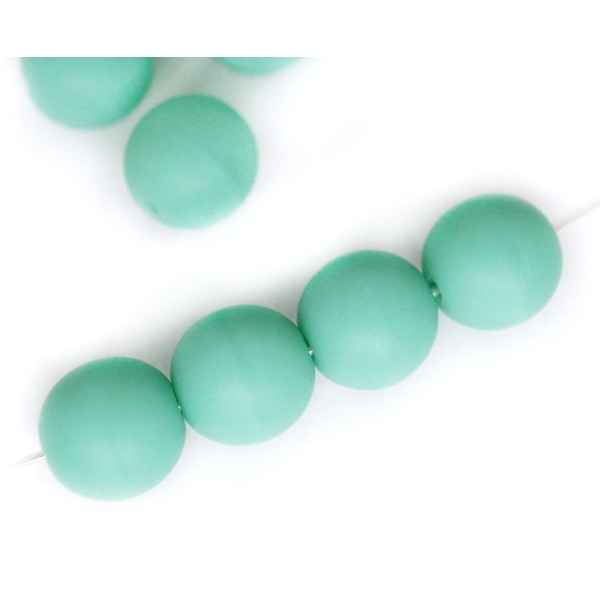 40pcs Mat Turquoise Vert Opaque Ronde Druk Entretoise de Semences de Verre tchèque Perles de 6mm - Photo n°1