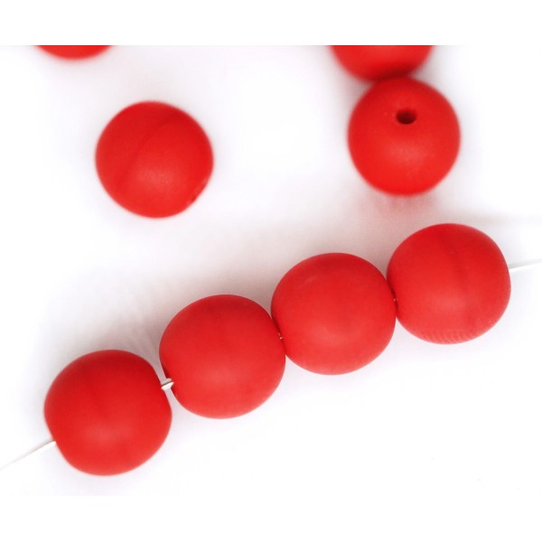 40pcs Mat Corail Rouge Opaque Ronde Druk Entretoise de Semences de Verre tchèque Perles de 6mm - Photo n°1