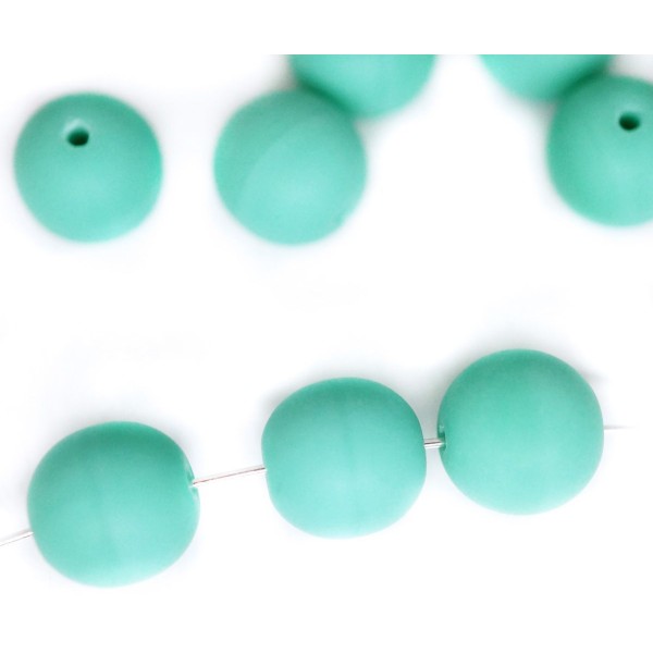 20pcs Mat Turquoise Vert Opaque Ronde Druk Entretoise de Semences de Verre tchèque Perles de 8mm - Photo n°1