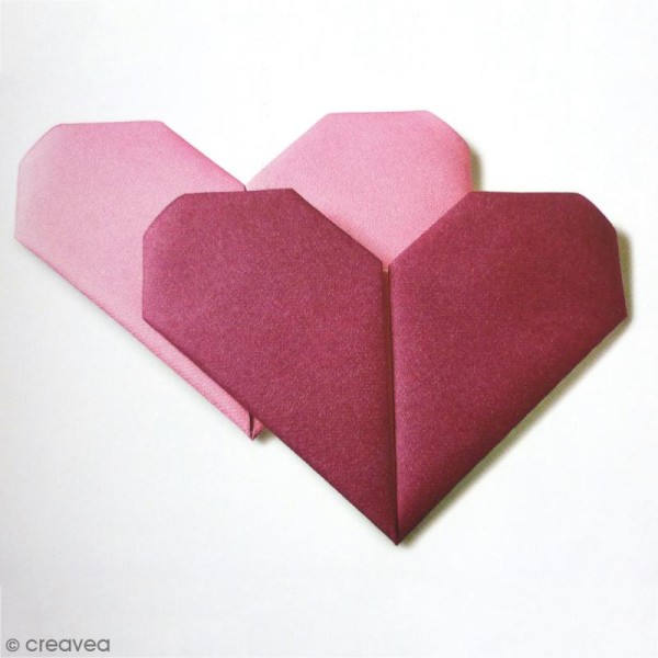 Serviettes Origami Coeur à plier - Rose et bordeaux - 12 pcs - Photo n°3