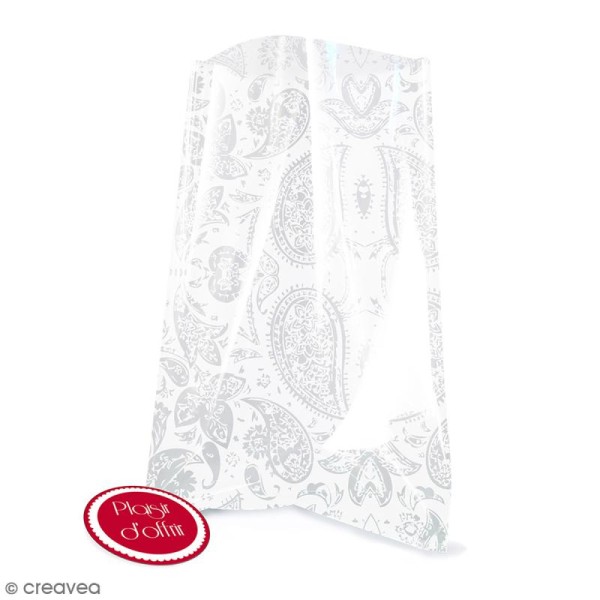 Sachets transparents avec étiquettes - Blanc - Motif Pasley gris - 12 pcs - Photo n°1