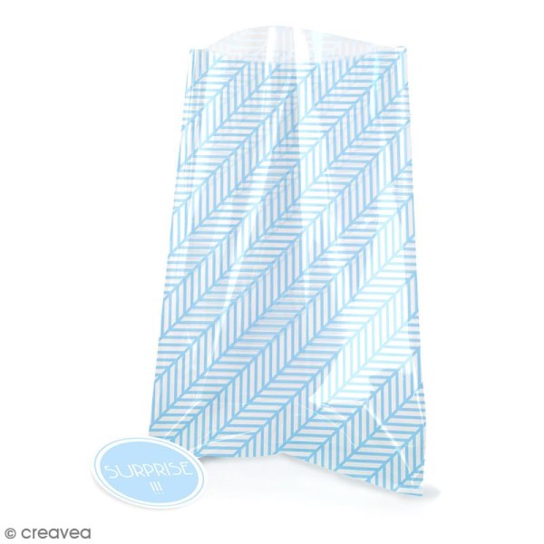 Sachets transparents avec étiquettes - Bleu - Chevrons - 12 pcs - Photo n°1