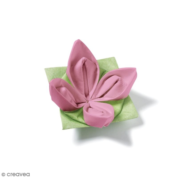 Serviettes Origami Lotus à plier - Rose, vert et blanc - 12 pcs - Photo n°3