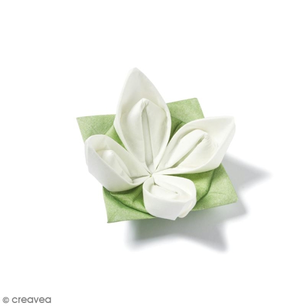 Serviettes Origami Lotus à plier - Blanc et vert - 12 pcs - Photo n°3