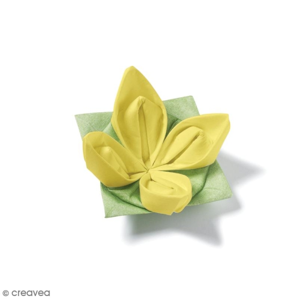 Serviettes Origami Lotus à plier - Jaune, blanc & Vert - 12 pcs - Photo n°3