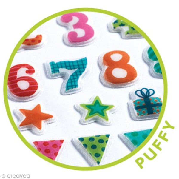Djeco Mini stickers puffy - Anniversaire - 30 pcs - Photo n°2