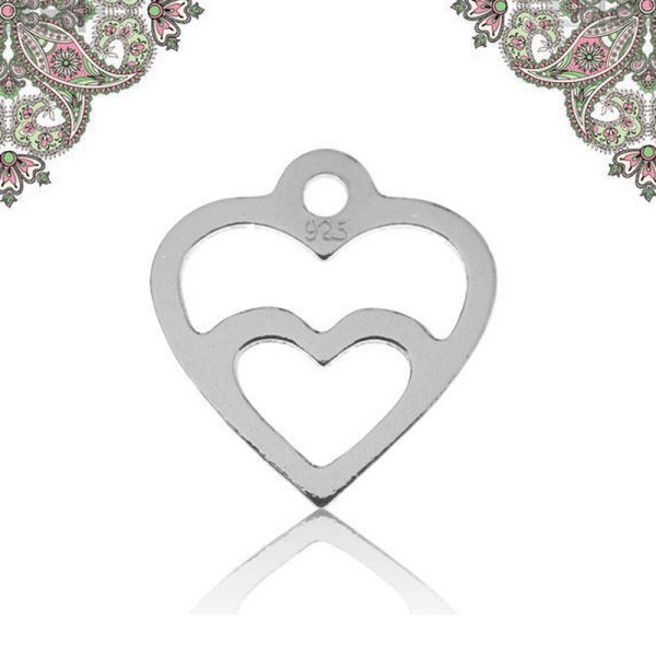 Argent 925 - breloque pendentif double coeur amour  12,6 *11,5 mm - Photo n°1