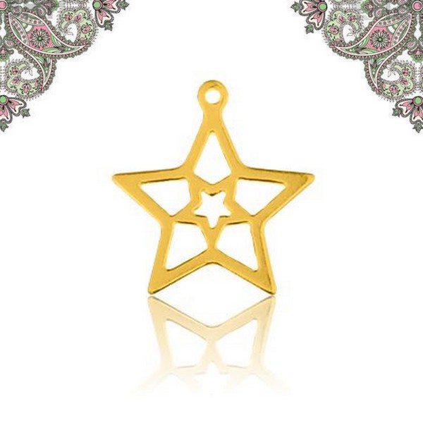 Argent 925 Plaque Or- Breloque pendentif double étoile 16,1*14,1 mm - Photo n°1
