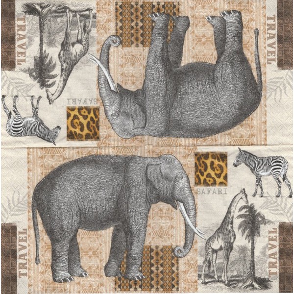 4 Serviettes en papier Animal sauvage éléphant format Lunch Decopatch 200067 Paper+Design - Photo n°1