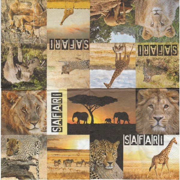 4 Serviettes en papier Animal sauvage Safari format Lunch Decopatch 21828 Paper+Design - Photo n°1