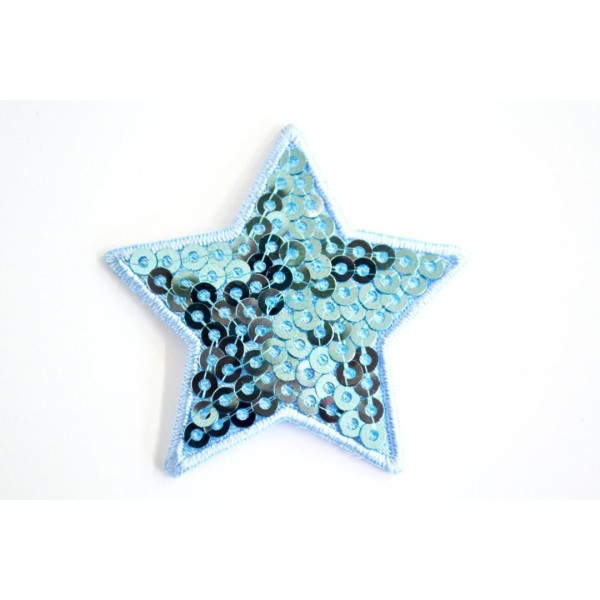 Application à thermocoller étoile en sequin bleu ciel 40mm x 40mm - Photo n°1
