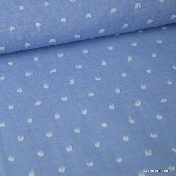 Tissu plumetis voile de coton chambray Bleu - Photo n°3