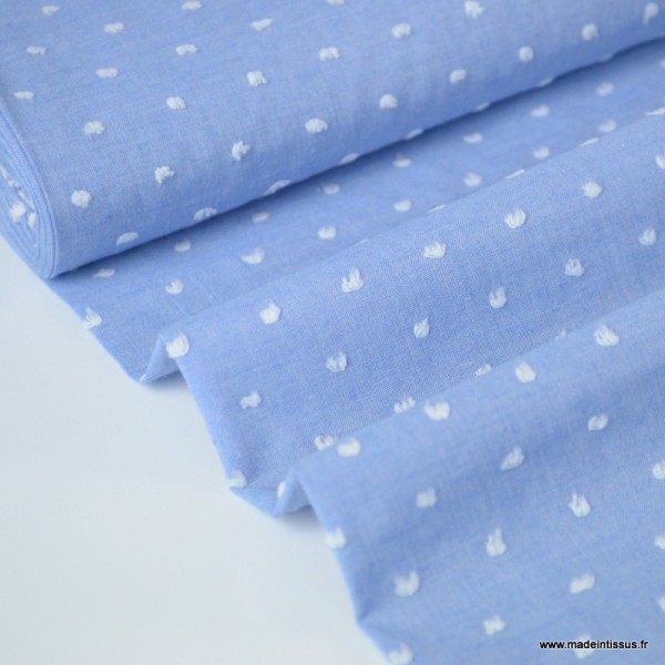 Tissu plumetis voile de coton chambray Bleu - Photo n°1