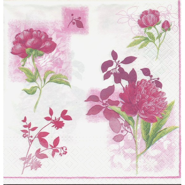 4 Serviettes en papier Fleurs Fleurs couleur framboise Lunch Decoupage Decopatch SDL-026013 Paw - Photo n°1