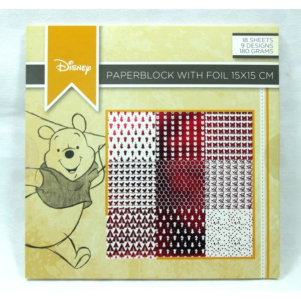 Bloc papier Disney Winnie L'Ourson - blanc et rouge foil - 18 feuilles - 15 x 15 cm - Photo n°1